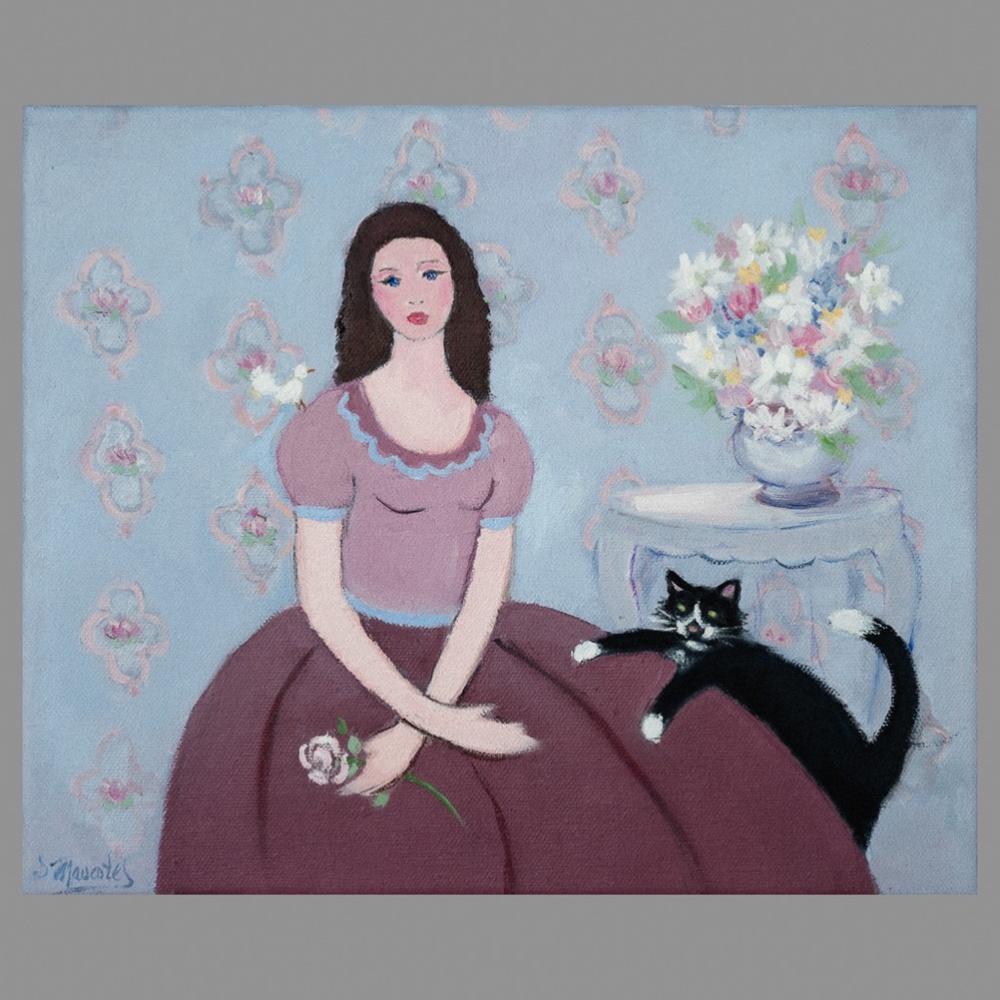 Painting "Chat cherche oiseau" , 10" x 12", oil on canvas
